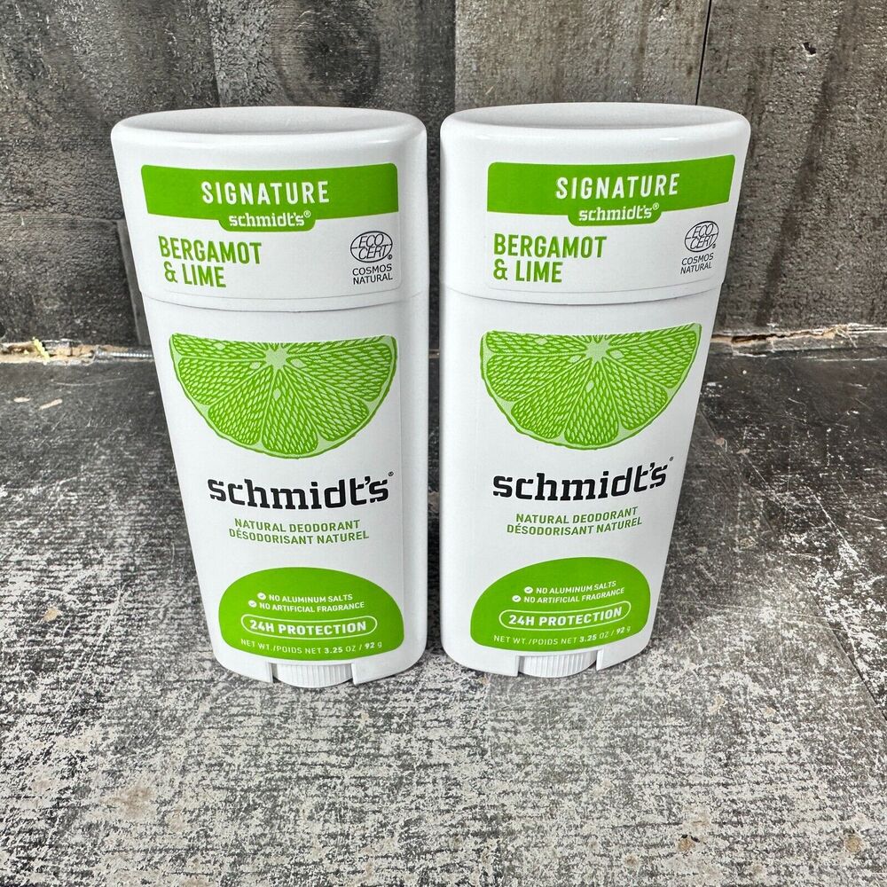 2 Schmidts Natural Deodorant Bergamot & Lime Stick 2.65oz